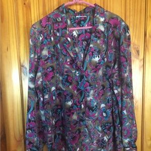 Vintage Purple Floral Hidden Button Blouse